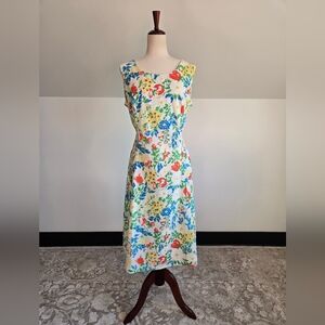 Rosemary Long Vintage 60s White Floral Cotton Dress